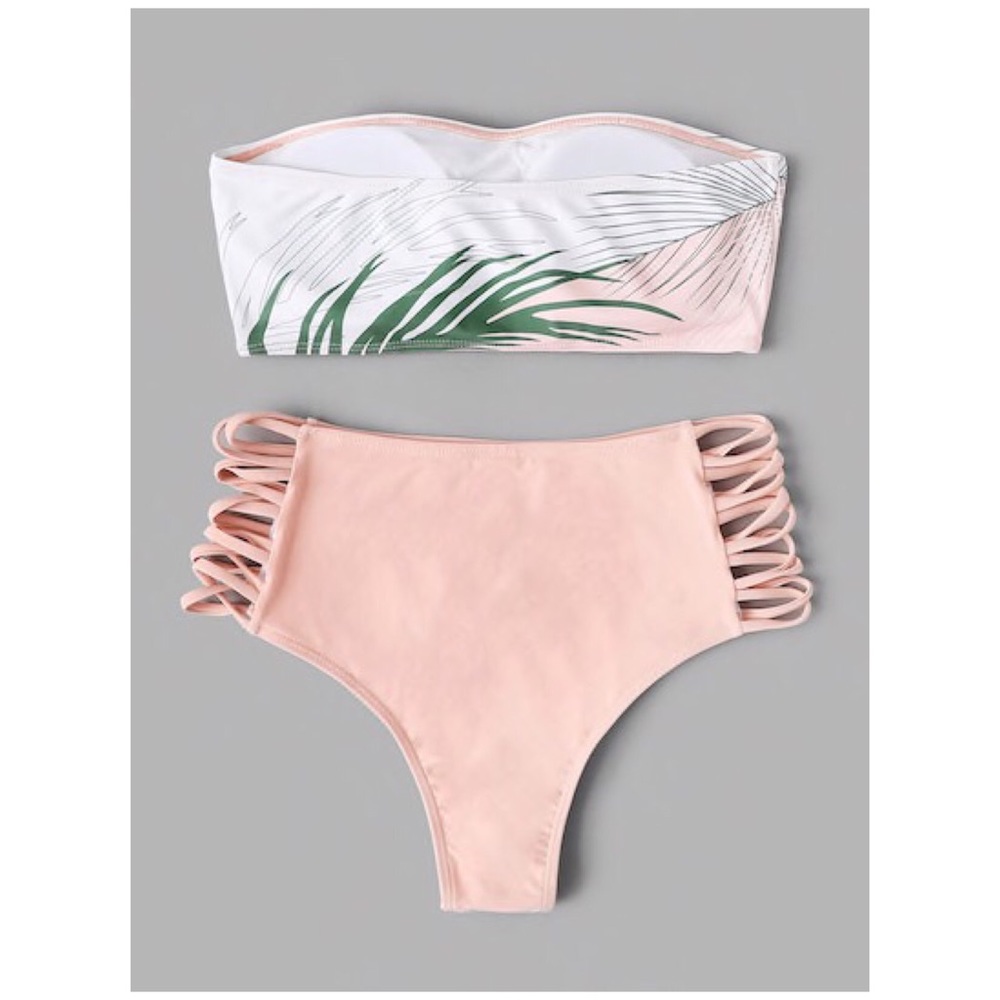 Palm Leaf Bandeau Ladder High Waist Bikini - Picture 2 of 5